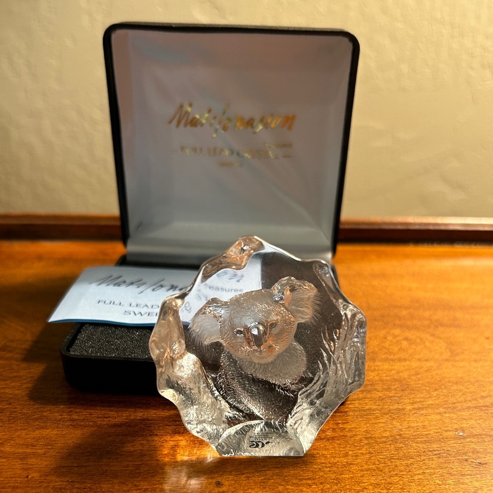 Mats Jonasson Full Lead Crystal Etched Koala Sculpture
